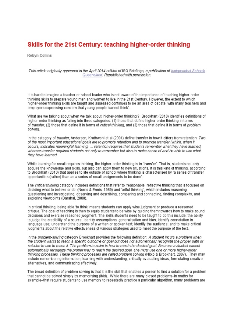 Teaching 21st Century Thinking Skills | PDF | Educational Assessment ...