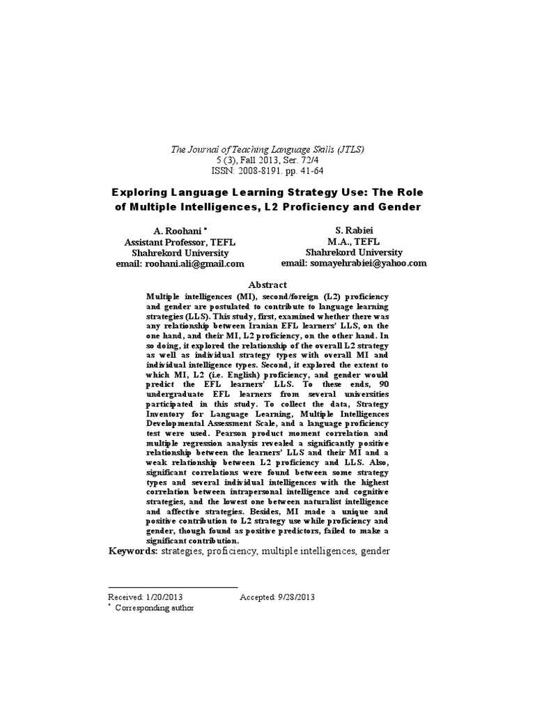 Exploring Language Learning Strategy Use: The Role of Multiple ...