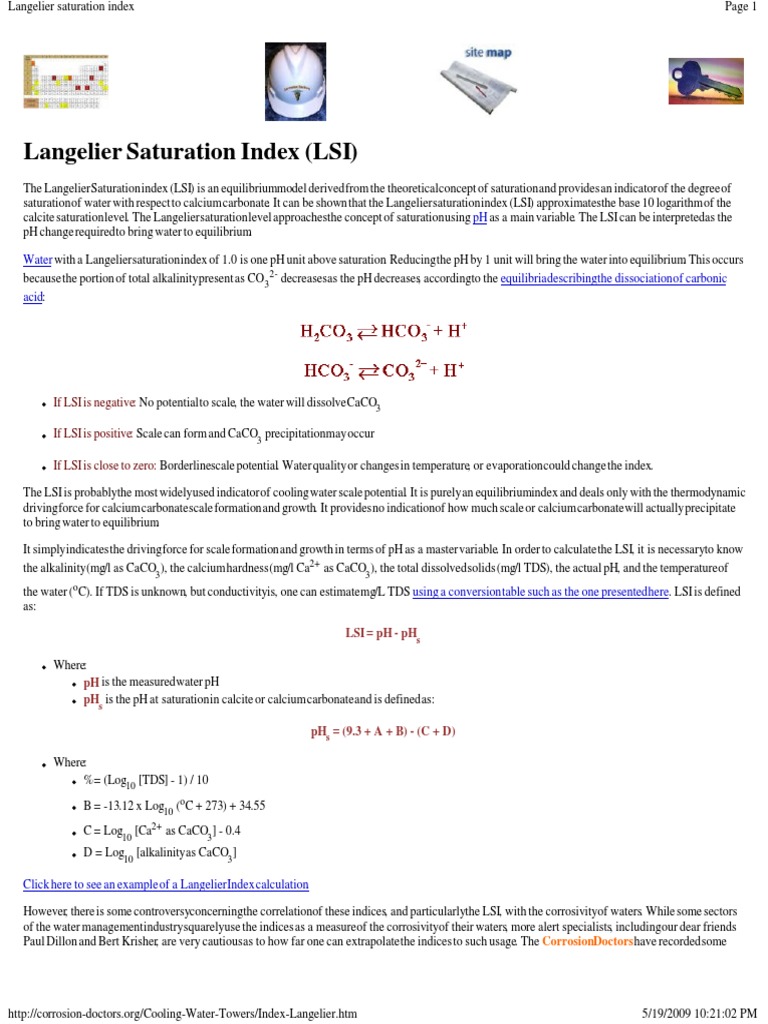 Langelier Saturation Index Calculation Guide | PDF | Ph | Physical ...