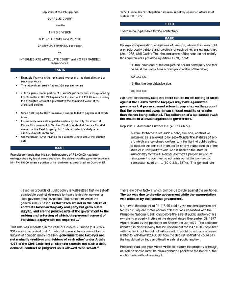 Francia V IAC | PDF | Eminent Domain | Taxes