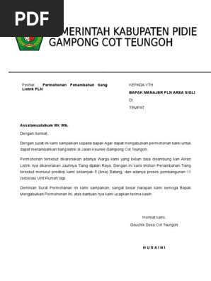 Permohonan Penambahan Tiang Listrik