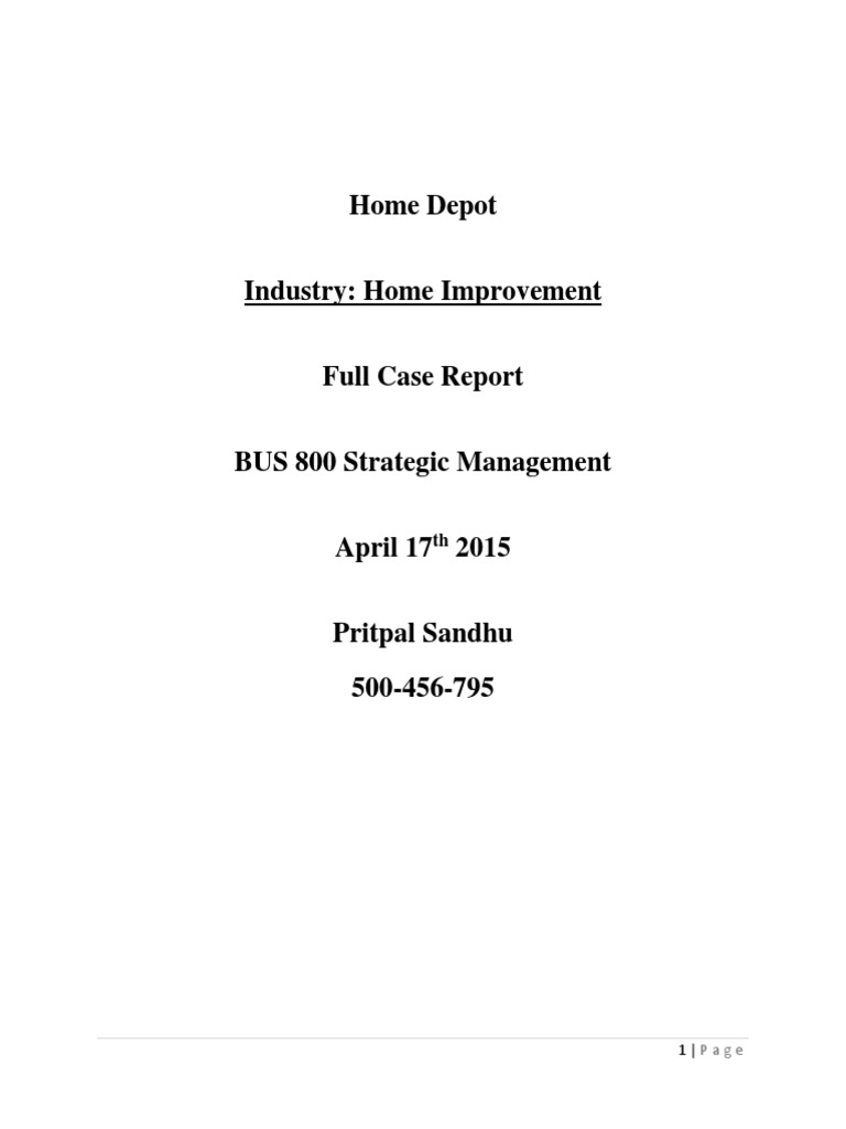 Home Depot Business Plan April 2015 PDF Retail Competitiveness