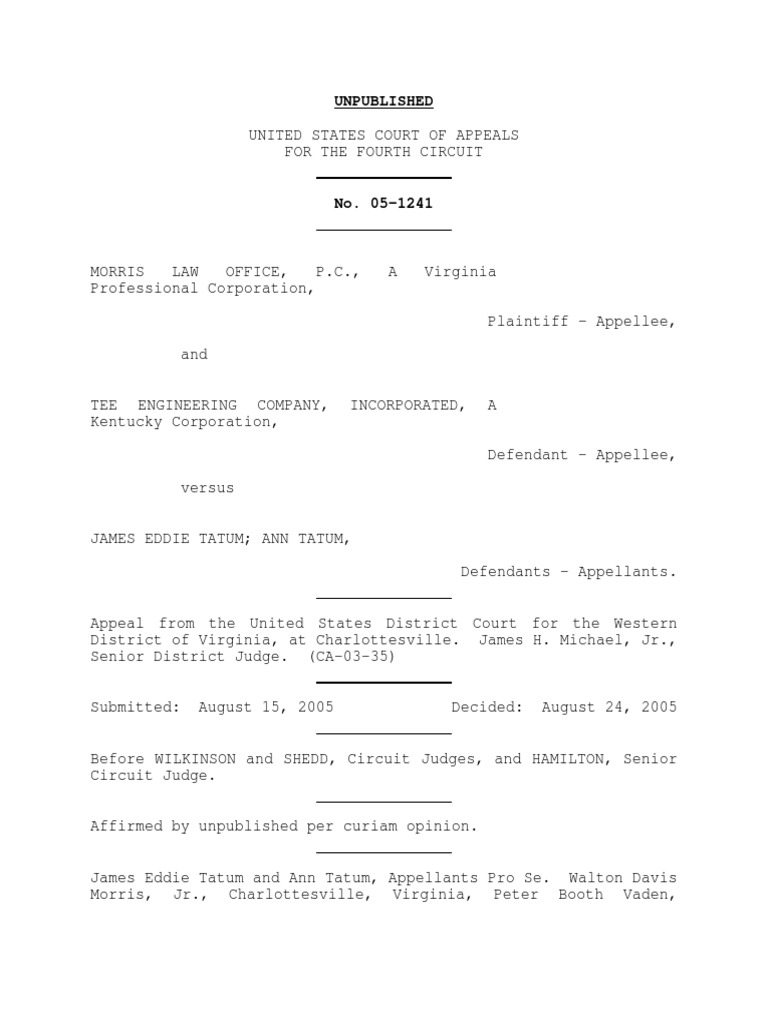 Morris Law Office PC v. Tatum, 4th Cir. (2005) PDF