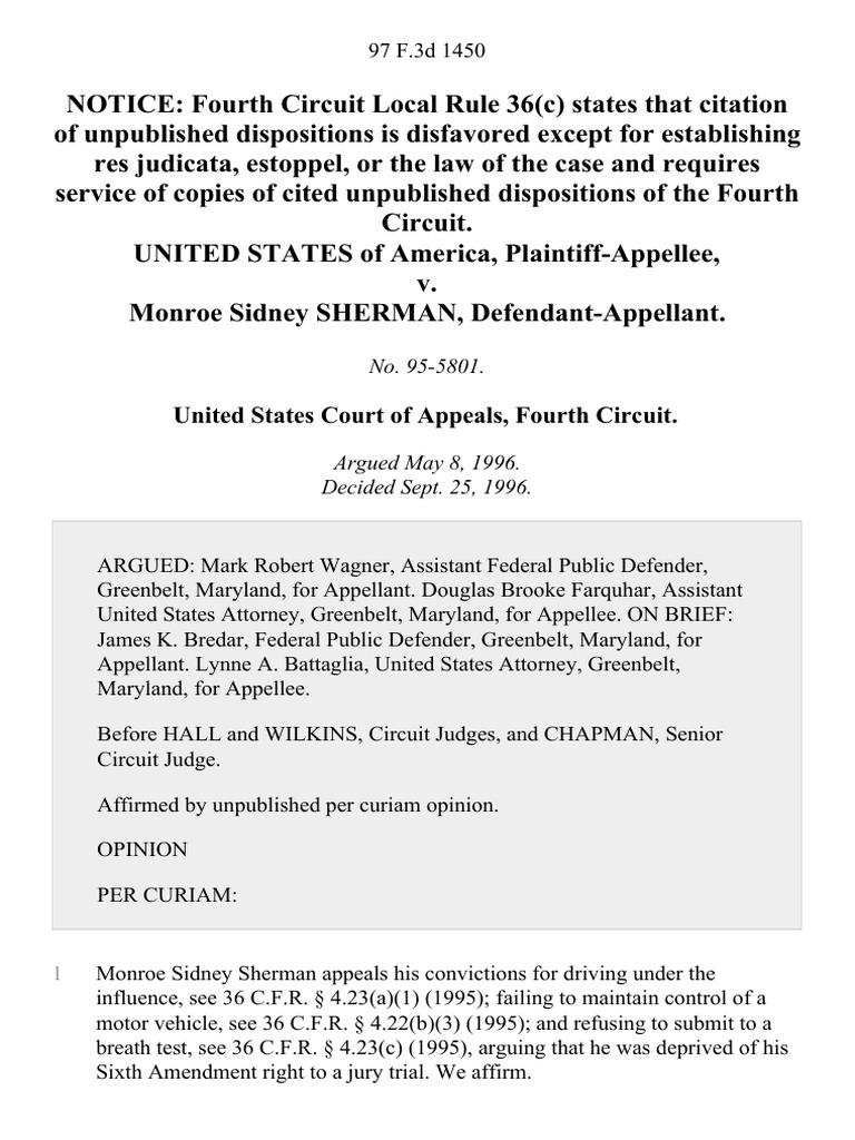 United States v. Monroe Sidney Sherman, 97 F.3d 1450, 4th Cir. (1996