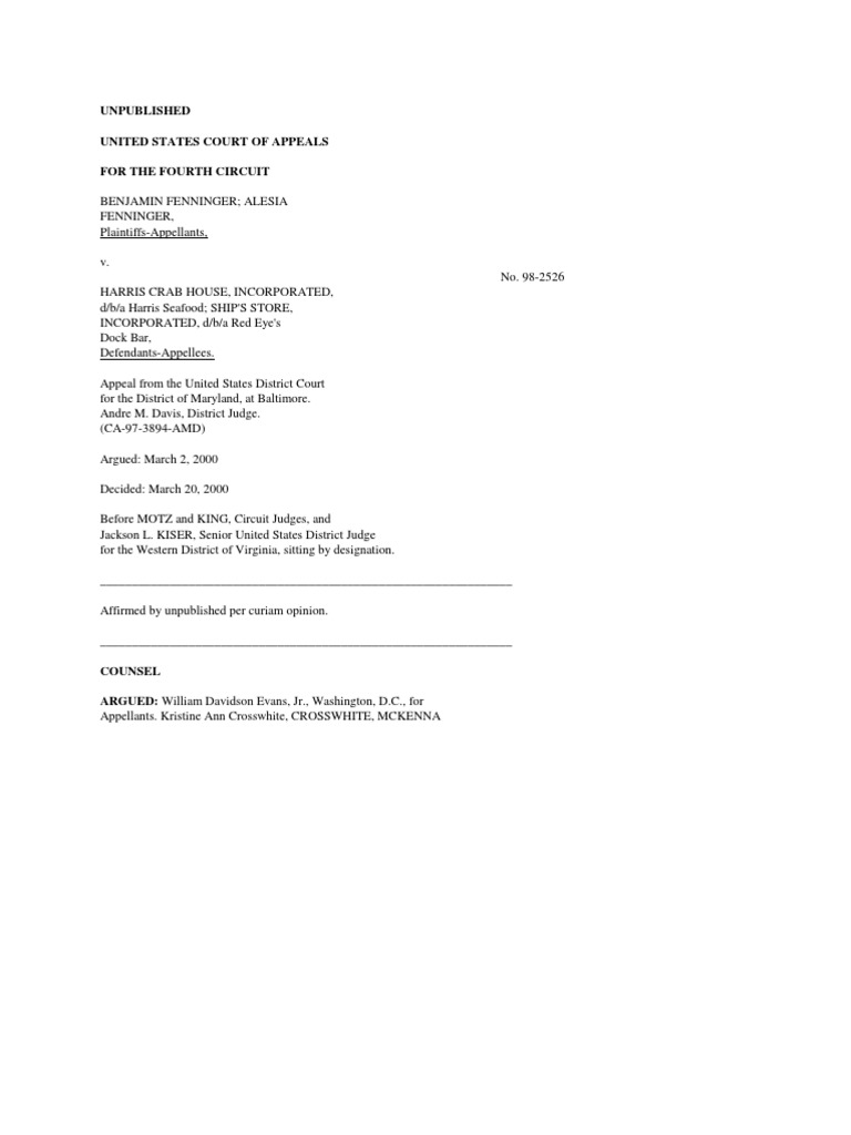 fenninger-v-harris-crab-house-4th-cir-2000-pdf-duty-of-care