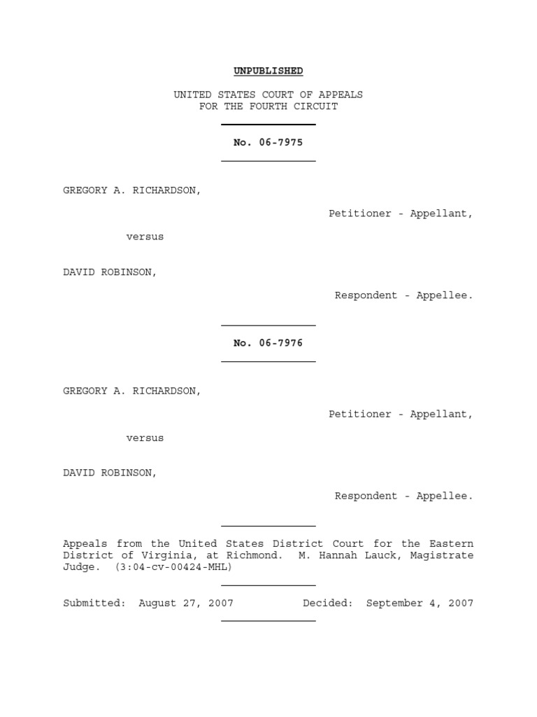 Richardson v. Robinson, 4th Cir. (2007) | PDF