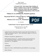 William H. Glazebrook v. Raymond Muncy, Edward Murray, William P. Rogers, James E. Johnson, E.D. Carey, DR., 908 F.2d 967, 4th Cir. (1990)