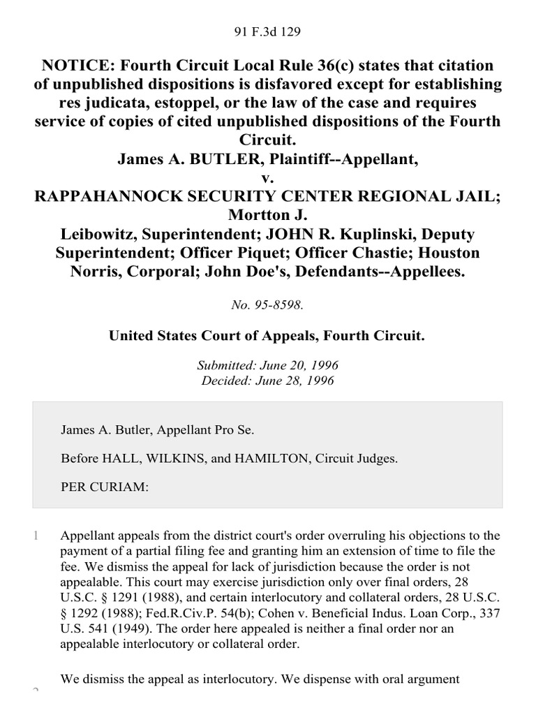 Appeal Dismissed: Butler v. Rappahannock | PDF