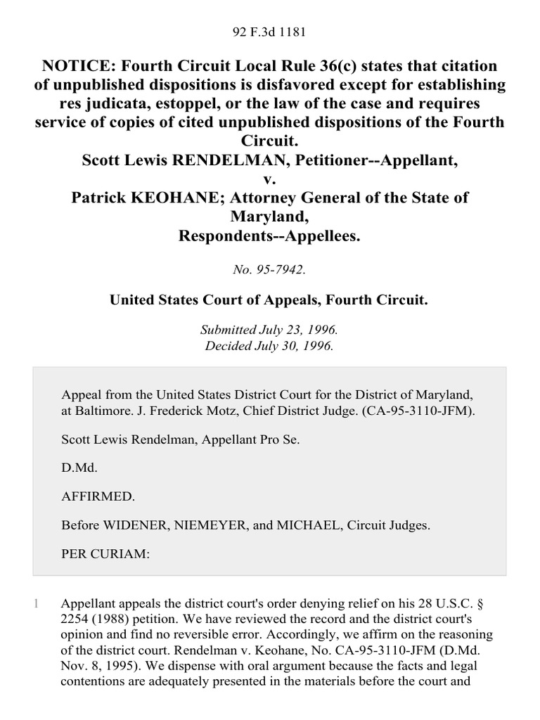 Rendelman v. Keohane Appeal Decision | PDF | Law