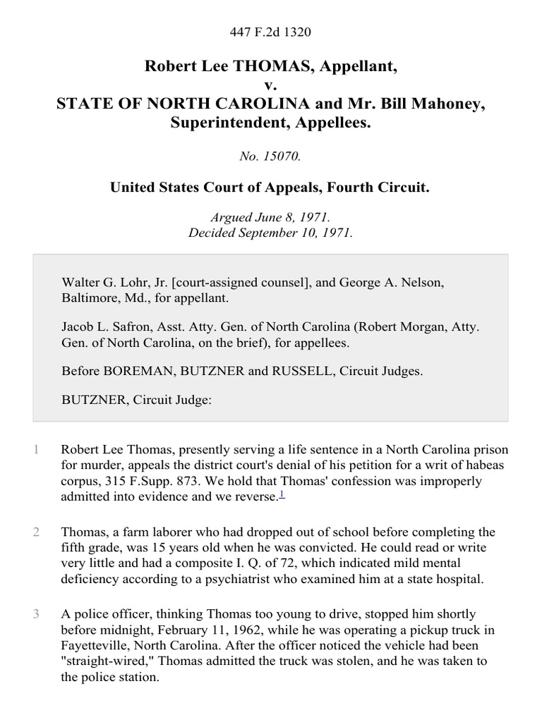Robert Lee Thomas v. State of North Carolina and Mr.