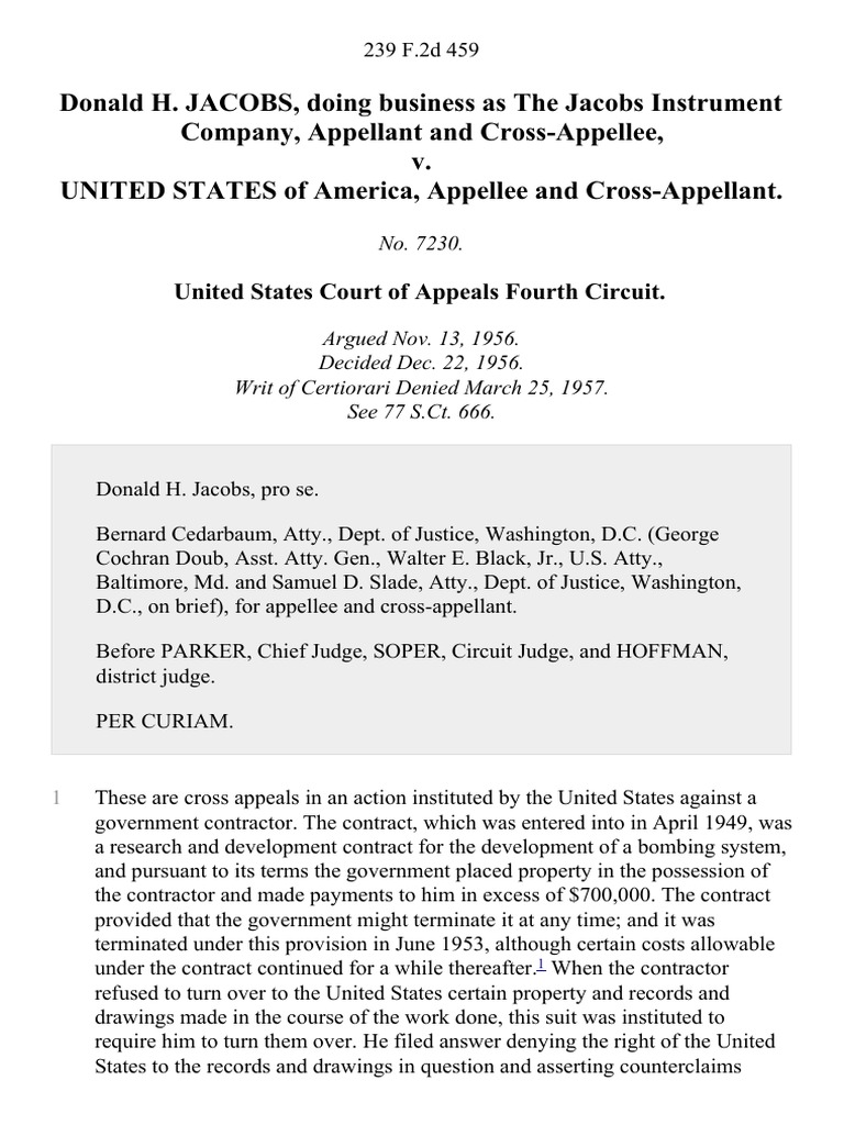 Jacobs v. U.S. Contract Dispute Appeal | PDF | Equity (Law) | Lawsuit