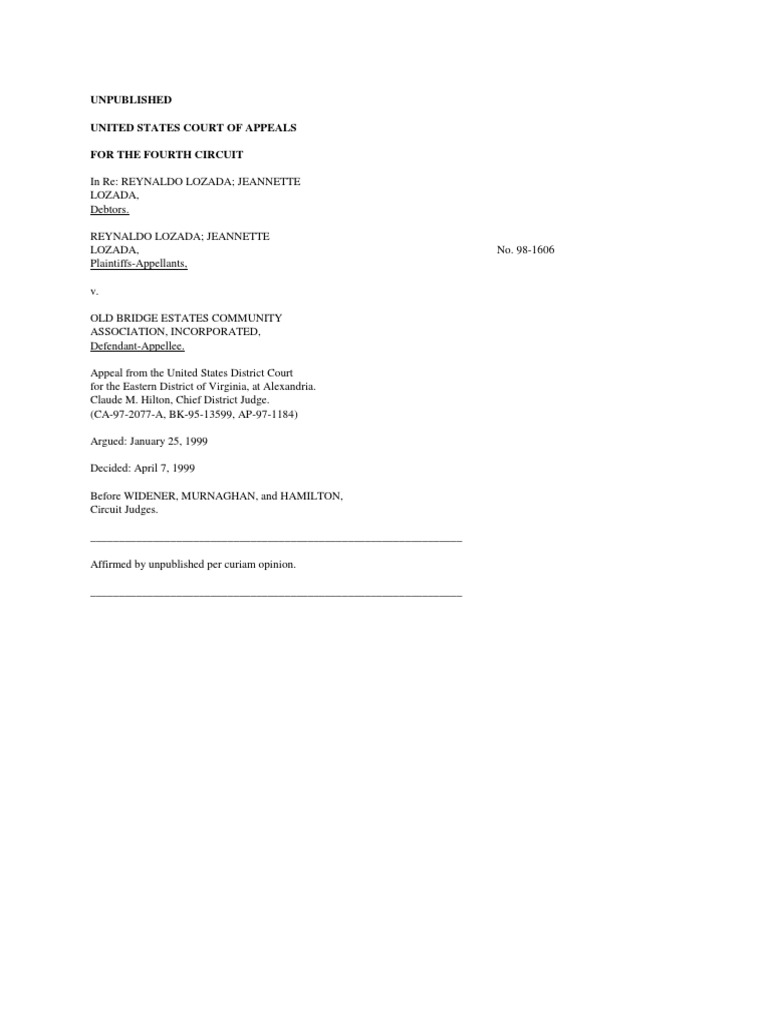 Lozada v. Old Bridge Estates, 4th Cir. (1999) PDF Bankruptcy