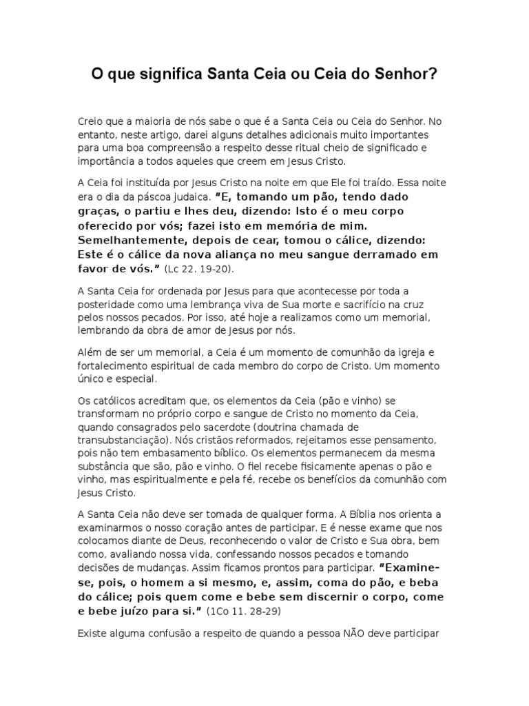 O significado e a importância da Santa Ceia ou Ceia do Senhor segundo a ...