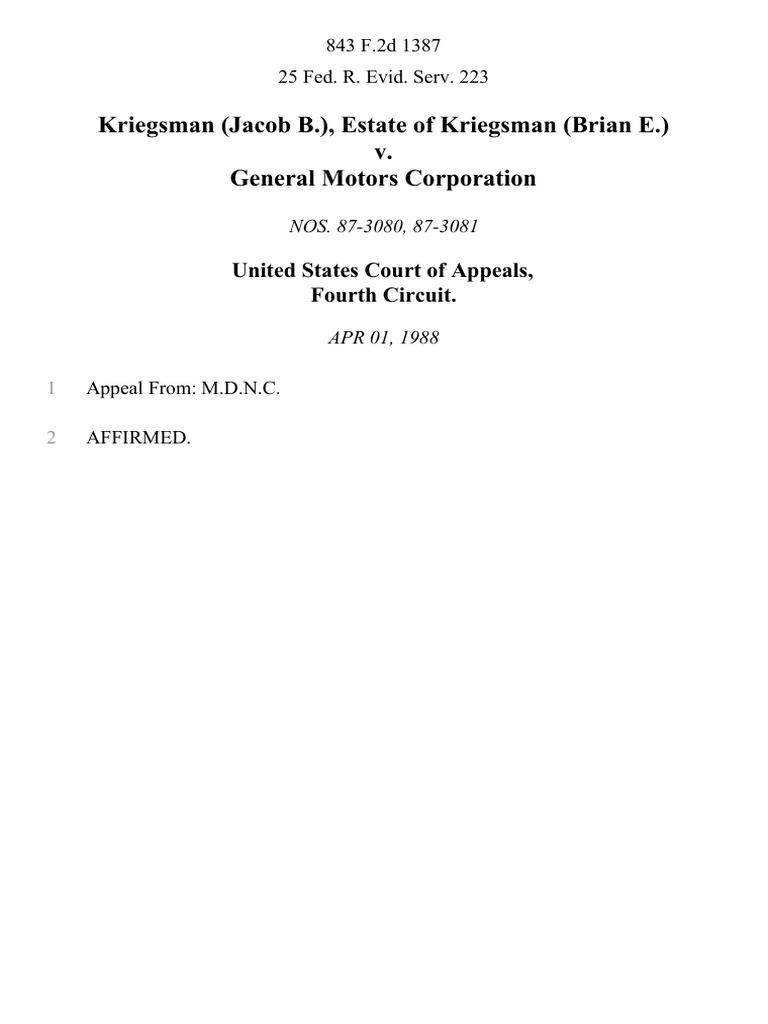 Kriegsman (Jacob B.), Estate of Kriegsman (Brian E.) v. General Motors