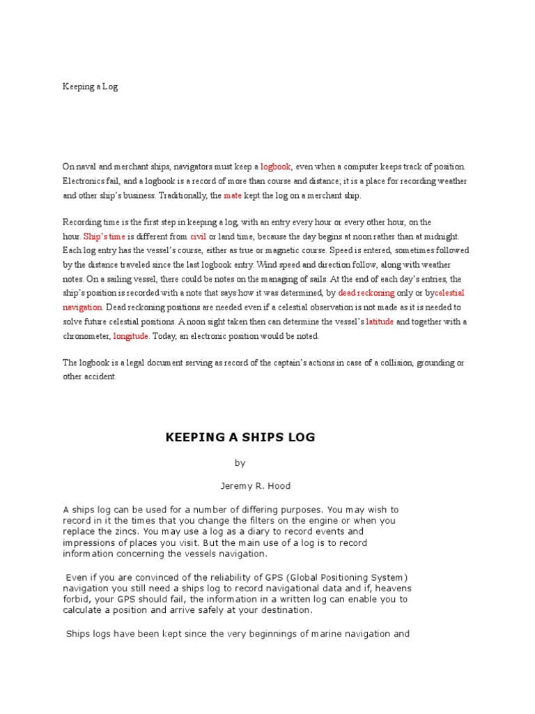 Keeping A Log | PDF | Navigation | Geography