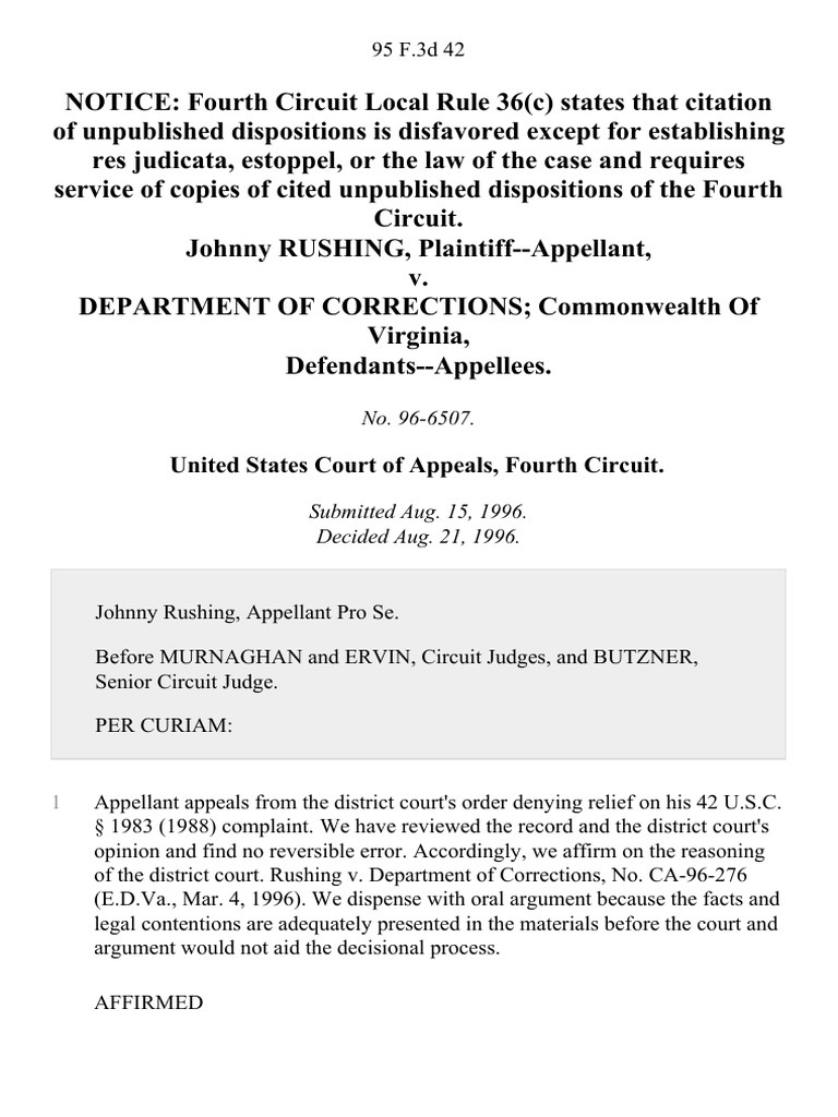 Johnny Rushing v. Department of Corrections Commonwealth of Virginia
