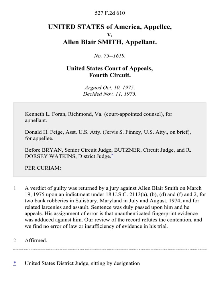 United States v. Allen Blair Smith, 527 F.2d 610, 4th Cir. (1975) PDF