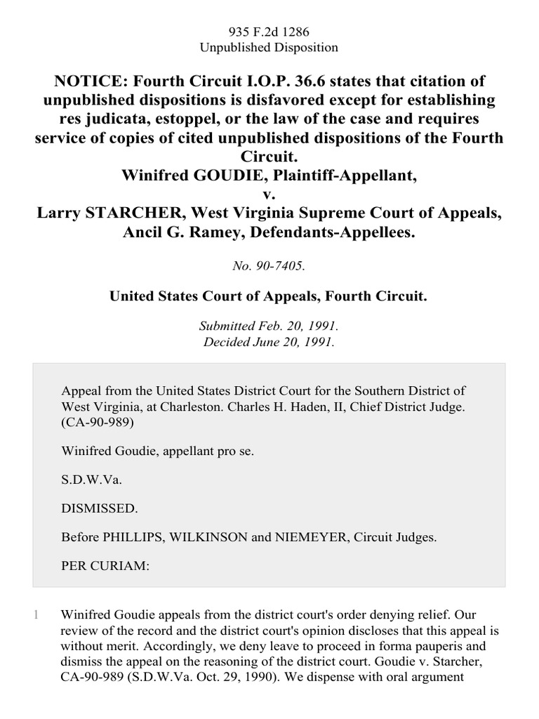 Goudie v. Starcher Appeal Dismissed | PDF