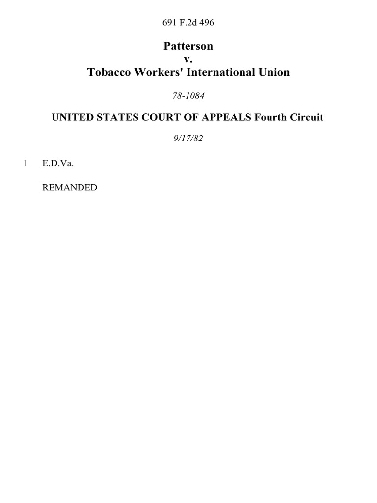 Patterson v. Tobacco Workers' International Union United States Court