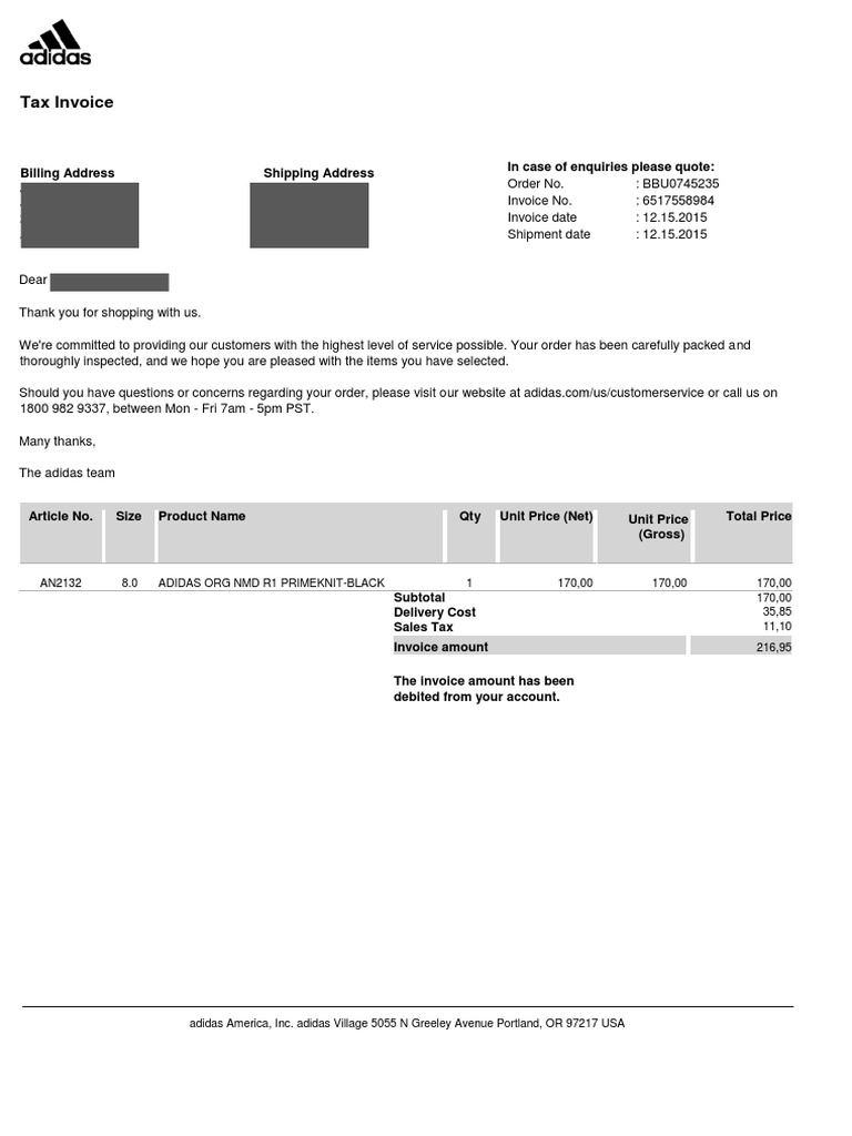 Adidas Invoice Template