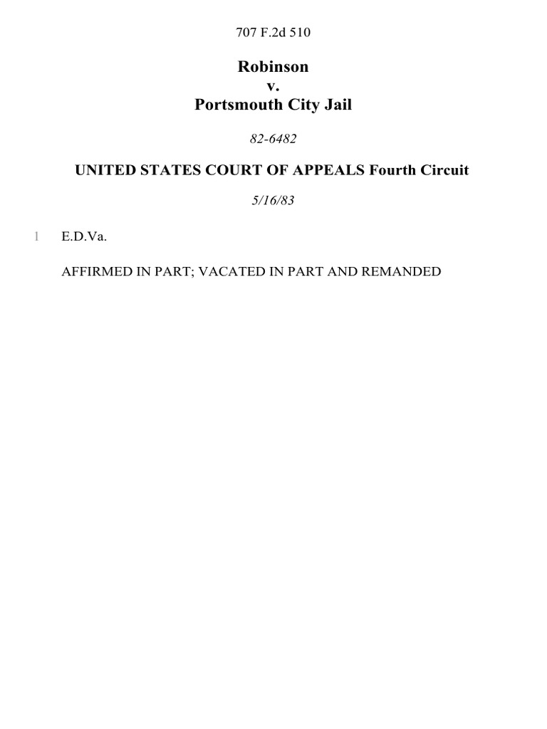 Robinson v. Portsmouth City Jail, 707 F.2d 510, 4th Cir. (1983) PDF