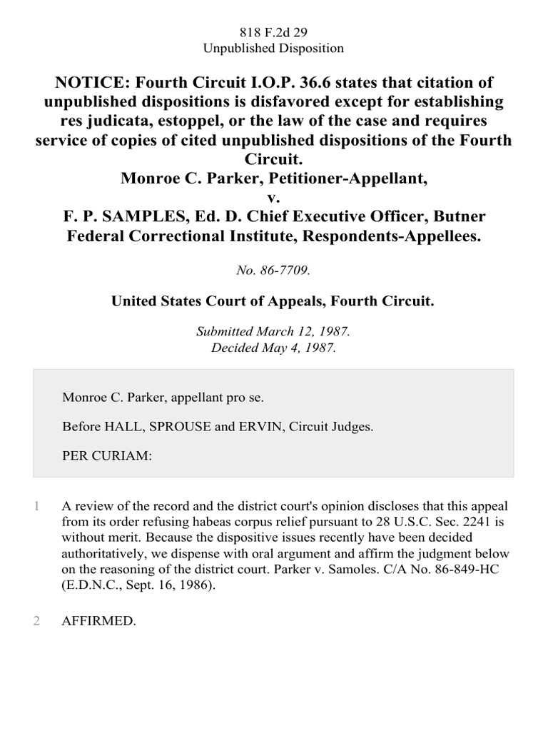Monroe C. Parker v. F. P. Samples, Ed. D. Chief Executive Officer