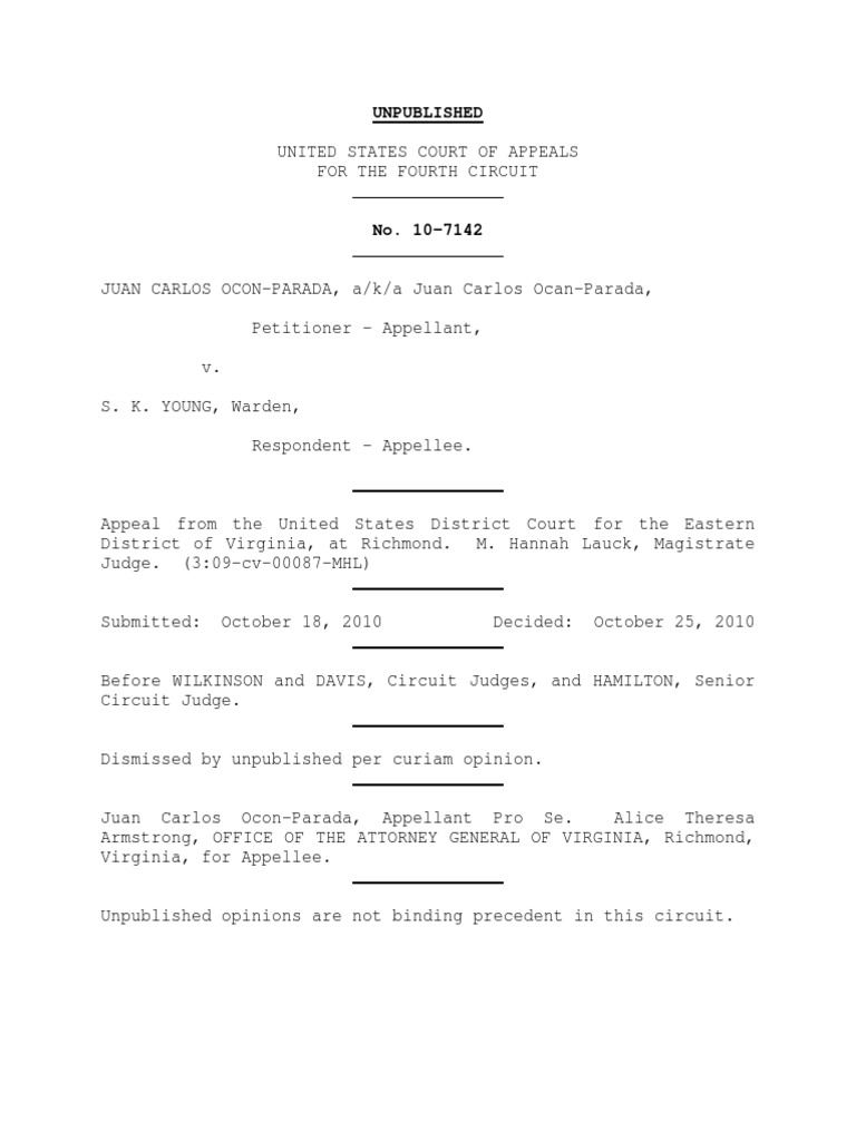 Ocon-Parada v. Young, 4th Cir. (2010) | PDF