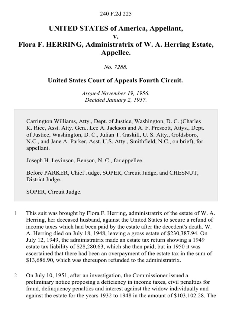 UNITED STATES of America, Appellant, v. Flora F. HERRING