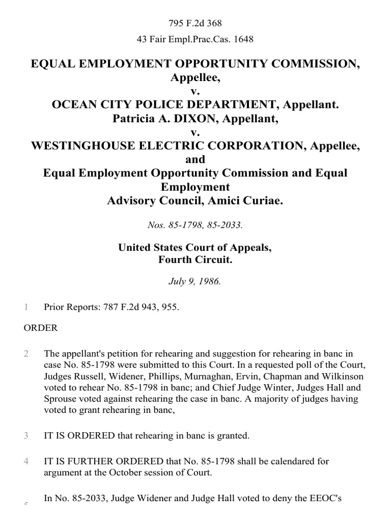 EEOC v. Ocean City Police Dept. Case | PDF