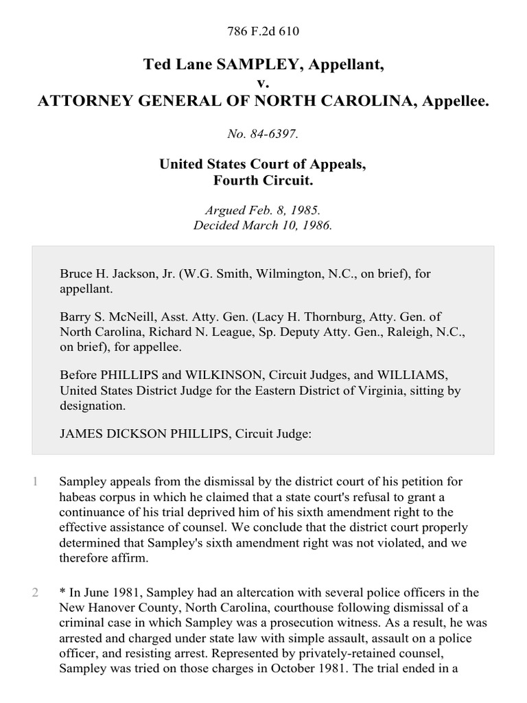 Sampley v. NC Attorney General Appeal | PDF | Continuance | Sixth ...