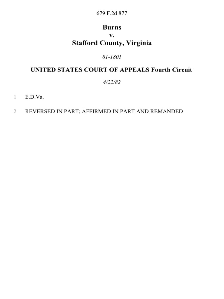 Burns v. Stafford County, Virginia, 679 F.2d 877, 4th Cir. (1982) PDF