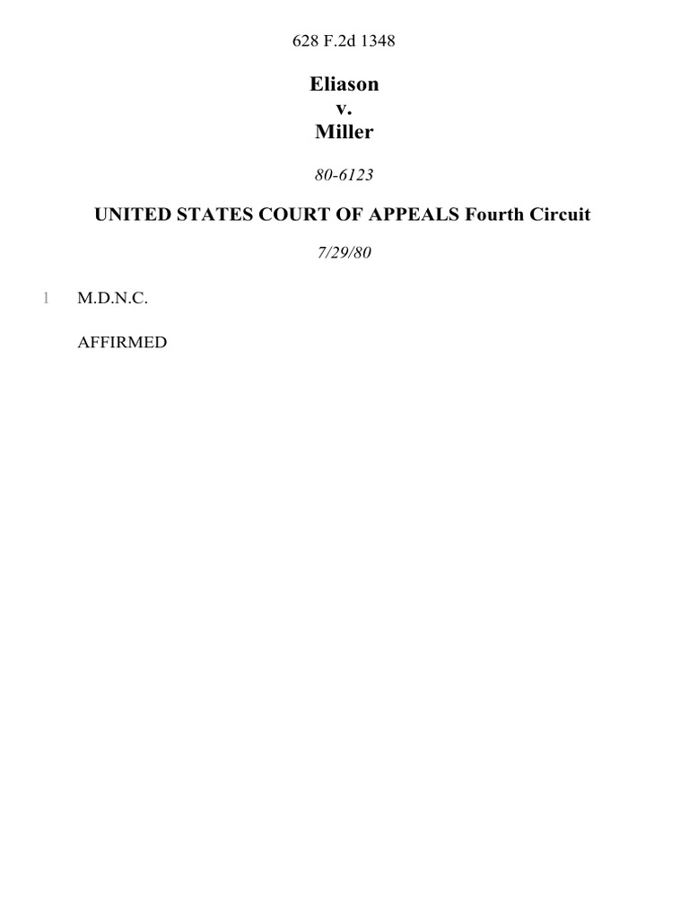 Eliason v. Miller, 628 F.2d 1348, 4th Cir. (1980) | PDF