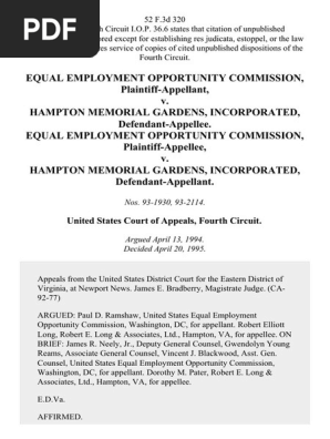 Equal Employment Opportunity Commission V Hampton Memorial