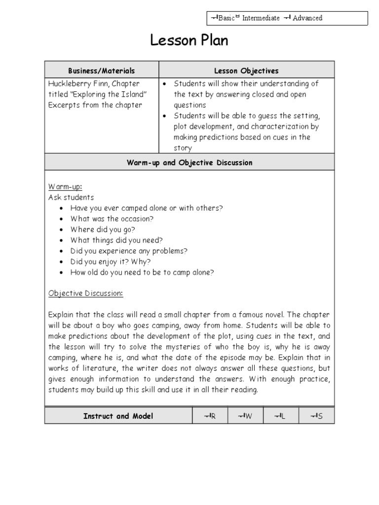 Lesson-Plan-reading Huck Finn Aug 15 | PDF | Huckleberry Finn | Lesson Plan