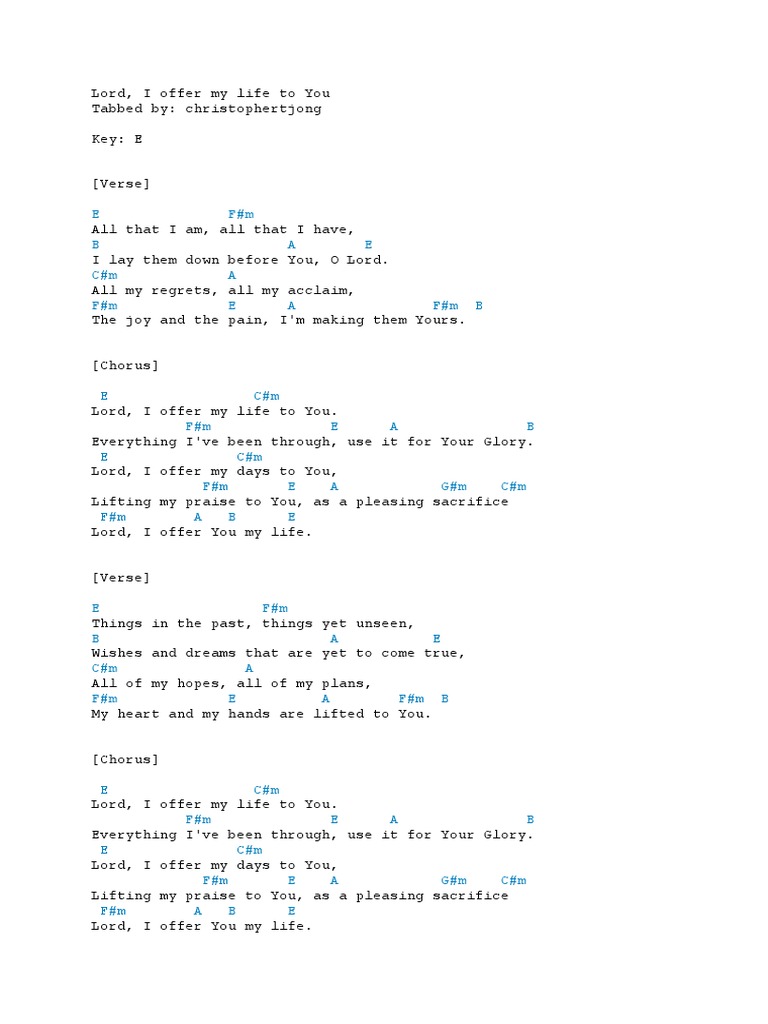 Lord I Offer My Life To You Chord PDF