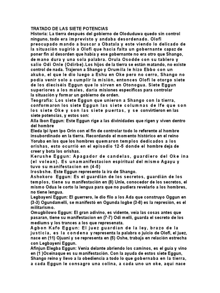 Siete Potencias en la Tradición Yoruba | PDF | Santeria | Religión y ...