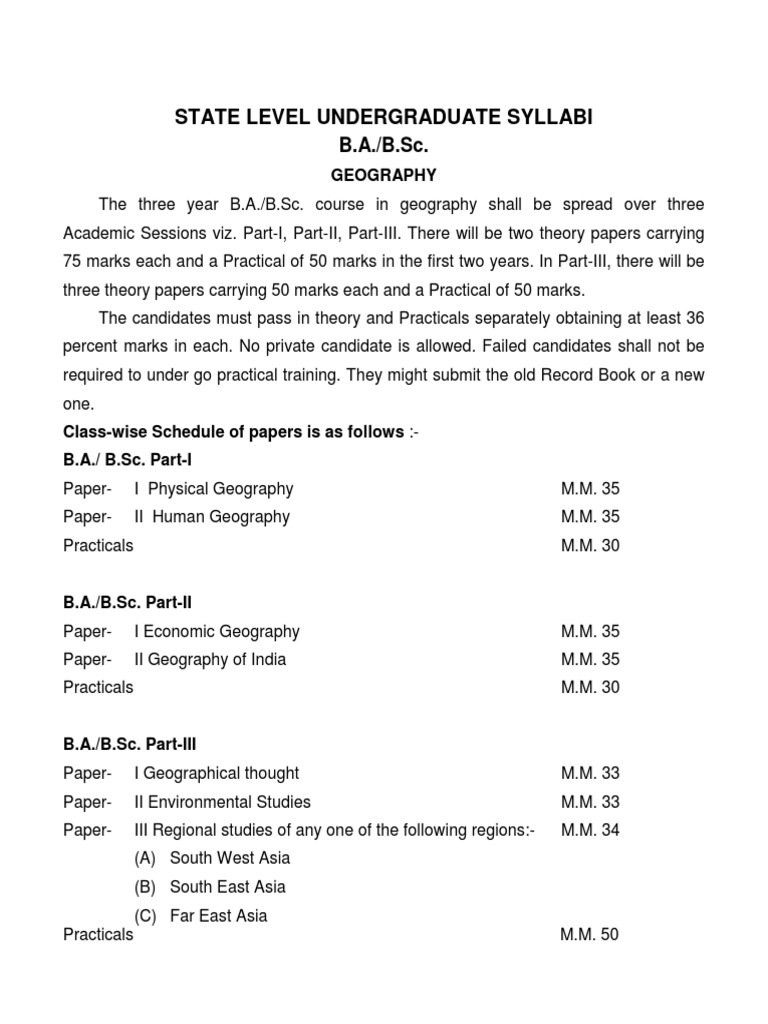 BA BSC Geography PDF Bachelor's Degree Geography