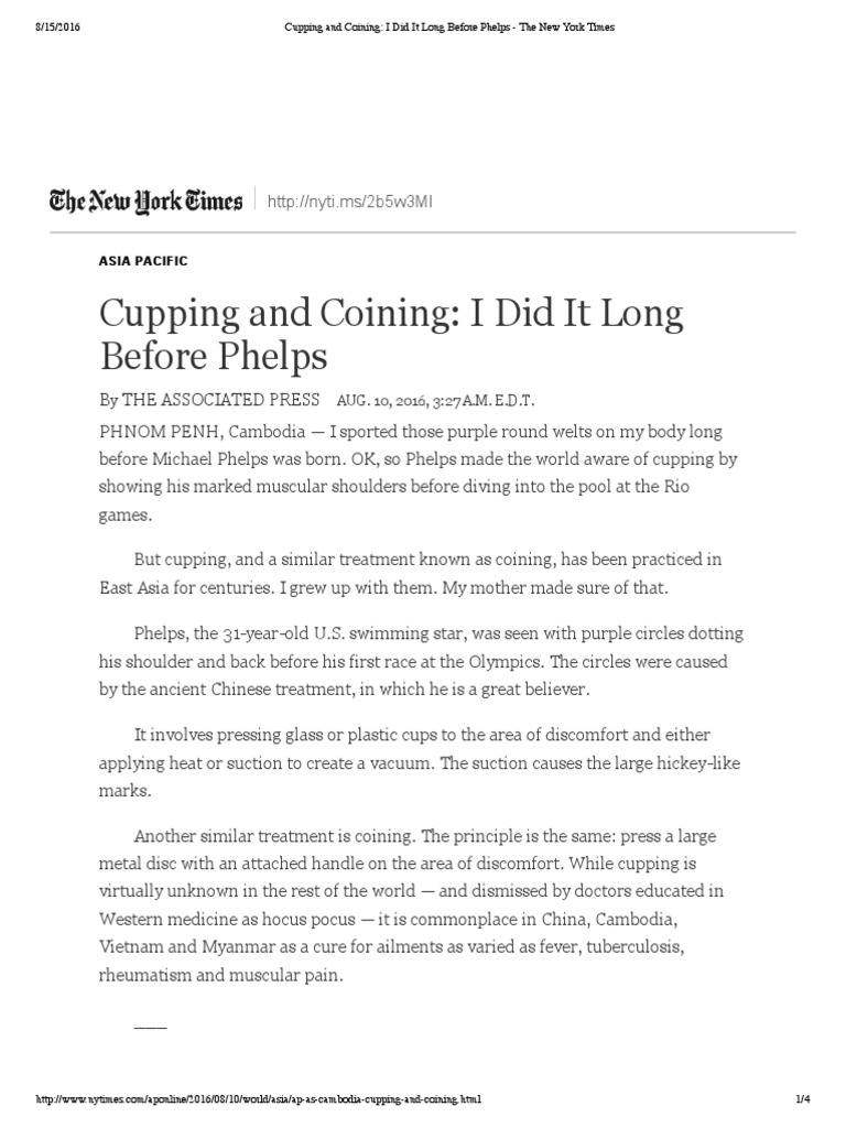 Cupping and Coining - I Did It Long Before Phelps - The New York Times ...
