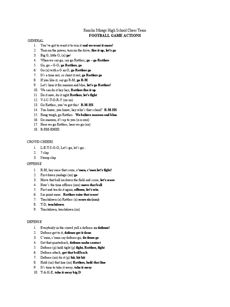 Rancho Mirage HS Cheer Chants | PDF