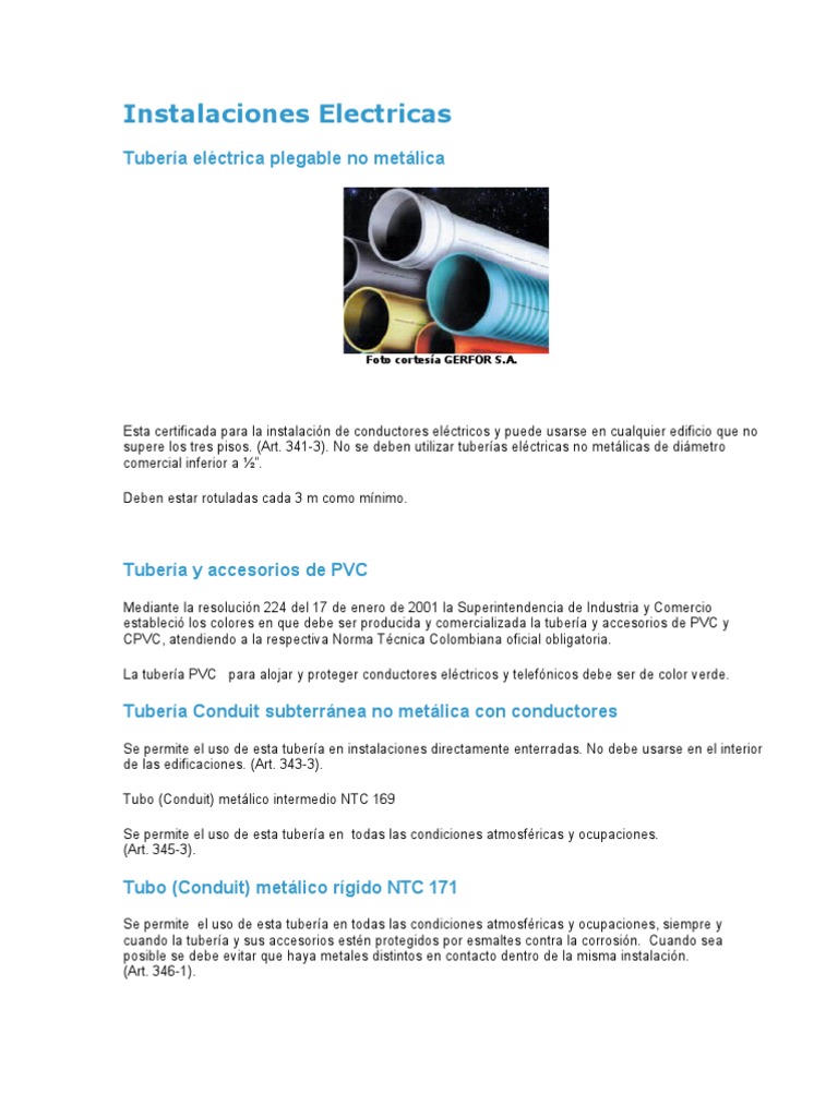Instalaciones Electricas (Tuberia) | PDF | Tubería (transporte de ...