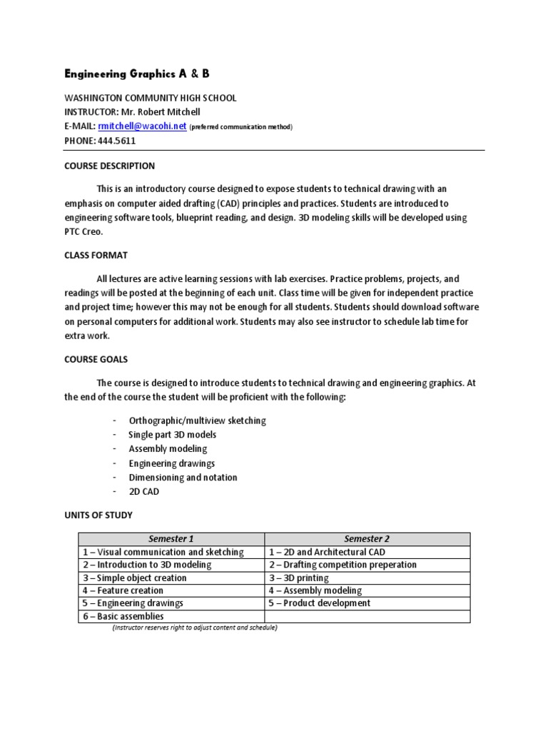 course syllabus - engineering graphics | Technical Drawing ...