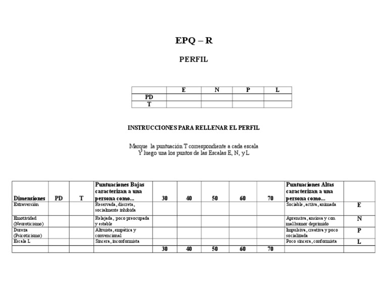 Interpretación del Test EPQ-R | PDF | Crecimiento personal y ...
