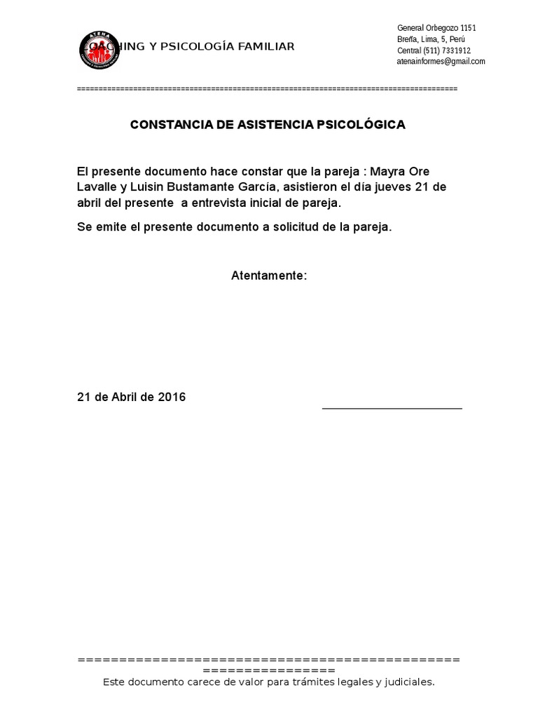 Constancia de Asistencia Psicológica | PDF | Salud y bienestar