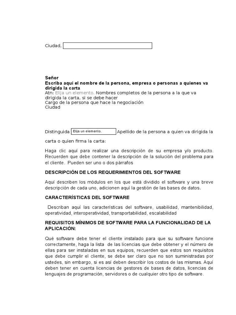 Plantilla Carta de Negociacion Servidor Software