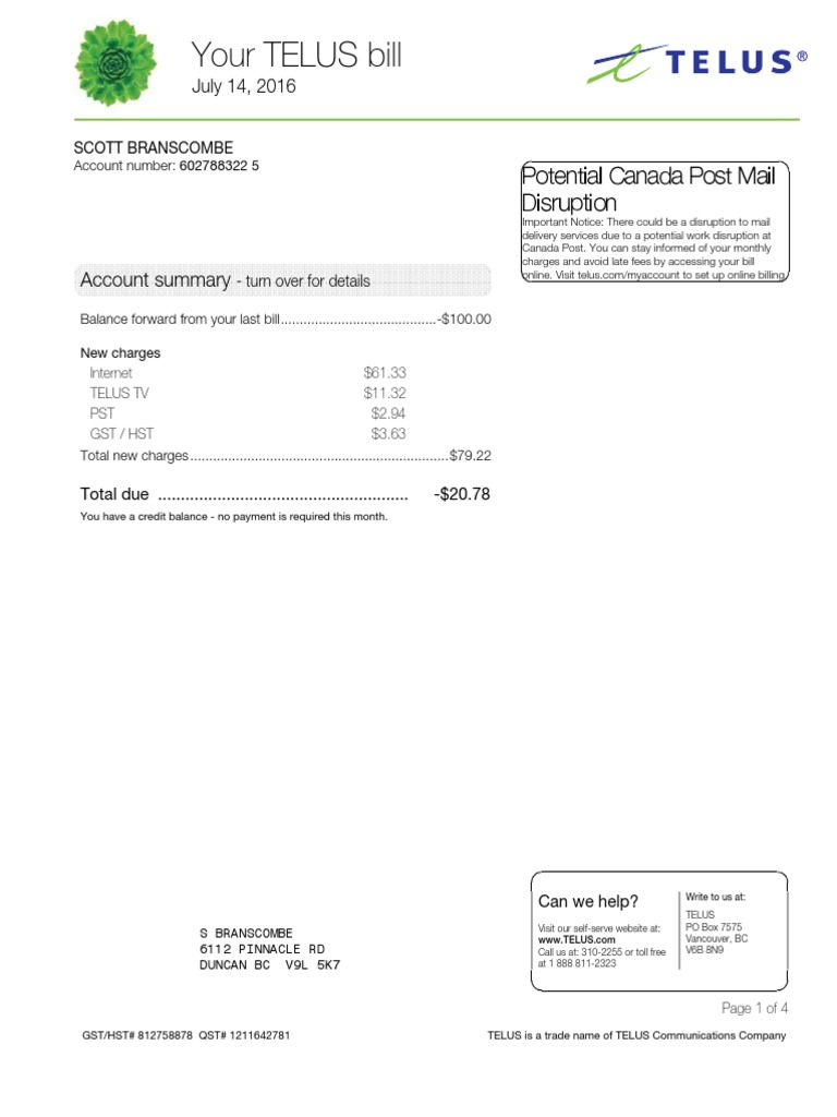 Telus Bill July | PDF | Government Finances | Economies