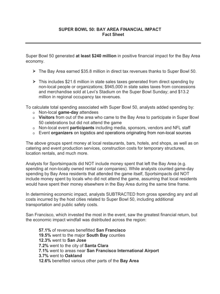 SB50 Economic Impact Fact Sheet | PDF | Super Bowl | San Francisco Bay Area