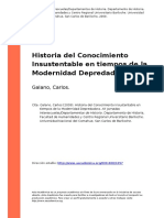 Historia Del Conocimiento Insustentable en Tiempos de La Modernidad Depredadora - Carlos Galano