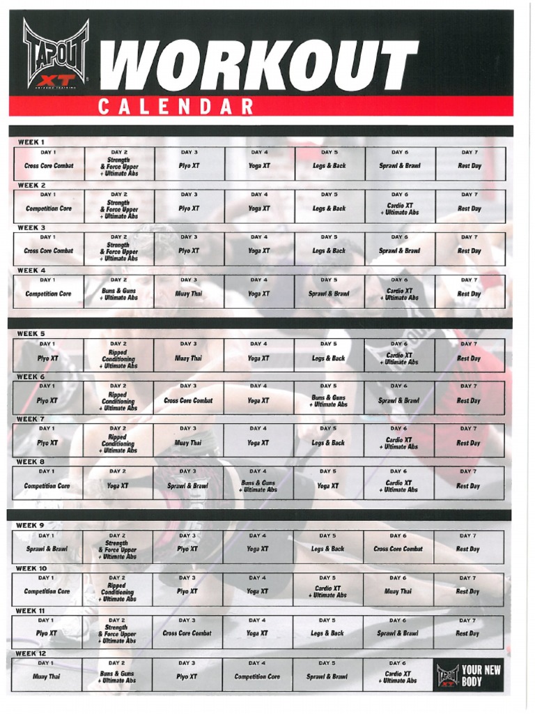 Tapout Xt Workout Calendar Pdf Pdf