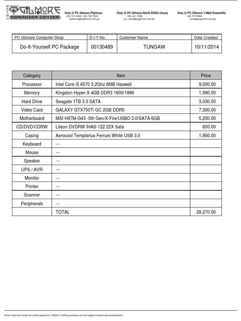 Custom Desktop PC Package Pricing | PDF