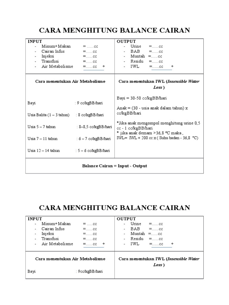 Cara Menghitung Balance Cairan